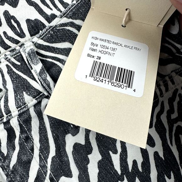 NWT Mother Rascal Ankle Fray Jeans Womens 28 Zebra Print Straight Leg High Waist - Picture 11 of 15